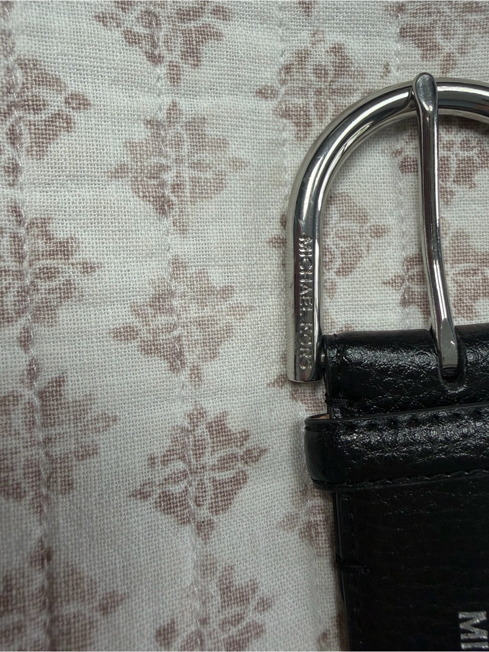 Michael Kors Black Leather Belt with Silver Buckle